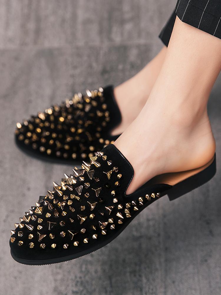 

Модная летняя мужская повседневная обувь, новые классные тапочки для мужчин, золотисто-черные мокасины, мужские полутапочки, нескользящие туфли на плоской подошве, мюли Zapatos 6