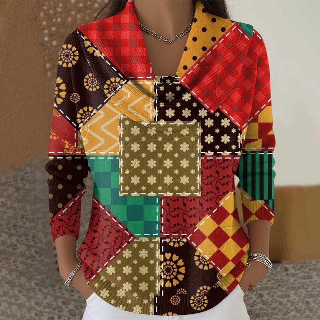 Dámský ležérní a módní svetr s dlouhým rukávem a potiskem, kulatým výstřihem