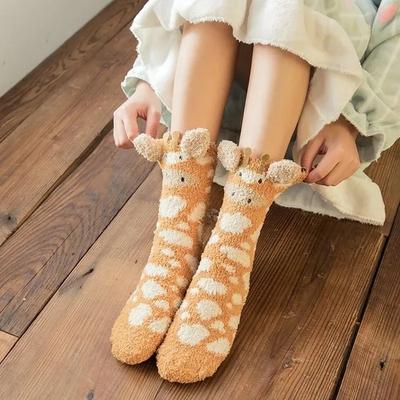 1 Paar Damen Winter Dicke Plüsch Warme Bequeme Schlafsocken Niedliche Tiere Schöne Bodensocken Schöne Wadenhoch