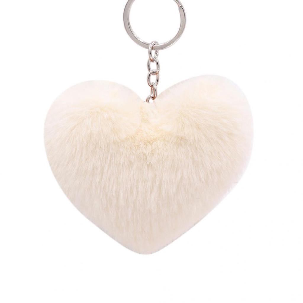 Car Handbag Pendant Heart Shape Fluffy Keychain Key Buckle Pompom