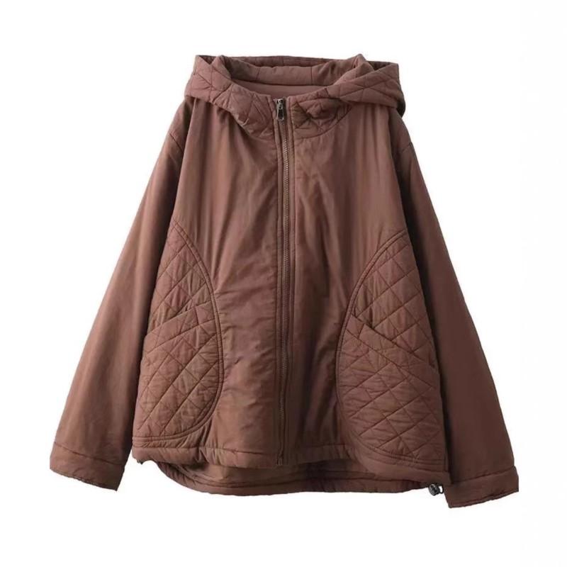 Johnature Abrigo informal con capucha y cremallera para mujer, de color liso, holgado, de manga larga, estilo chino, para invierno