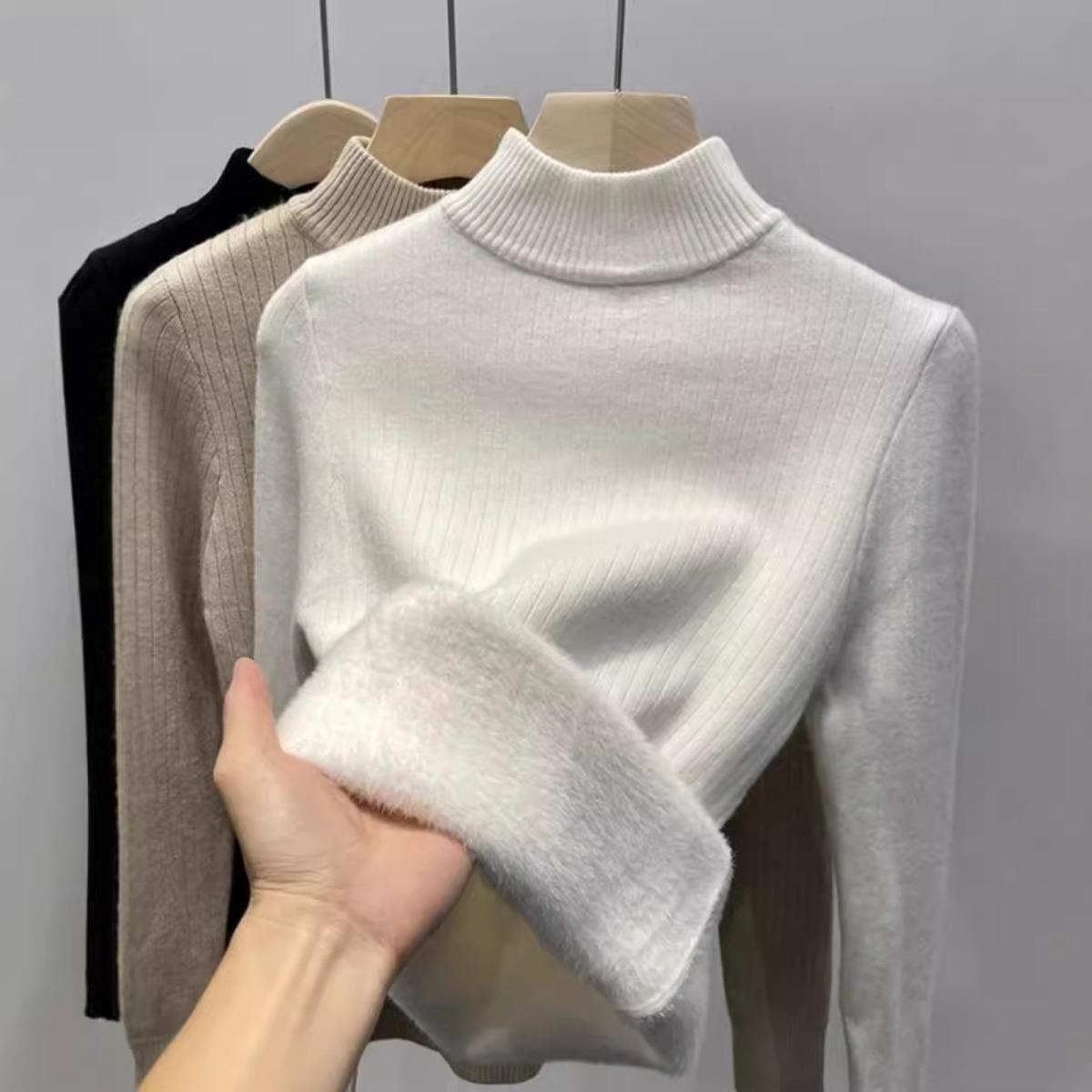 

Бархатный базовый свитер с полувысоким воротником One Piece для женщин на осень и зиму, в сочетании со свитером и теплым вязаным бархатным базовым свитером one size белый