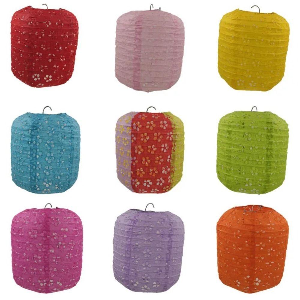 Cylindrical Hanging Lampion Colored Hollow Lantern Paper Lantern  Mid-autumn