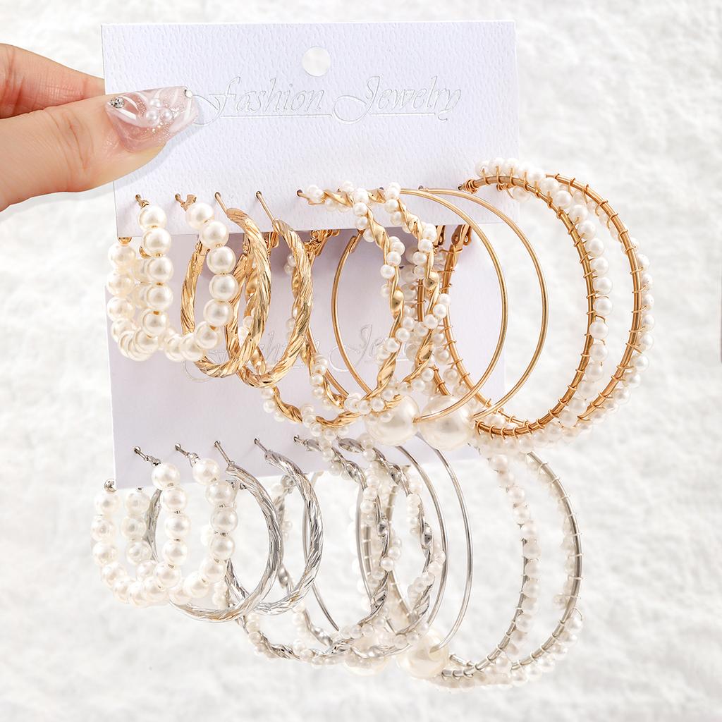 10 Pairs Korean Imitation Zircon Hoop Earrings Fashion Bead Round Earrings For Women's Elegant Wedding Party Zircon Set