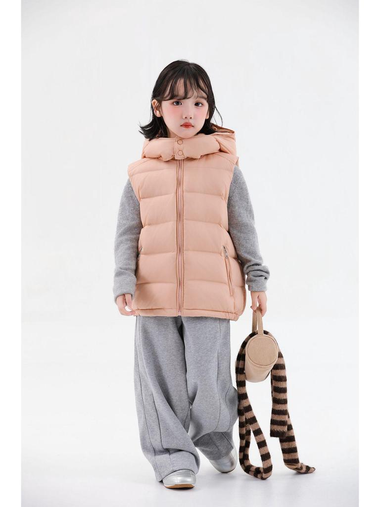 2025 Autumn/Winter Kids' Solid Color Hooded Thick Duck Down Vest