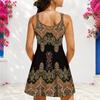 Women Plus Size V Neck Double Straps Sleeveless Printed Black Mini Dress