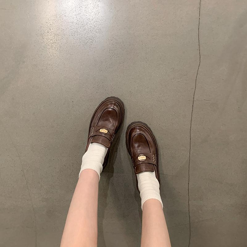 

золотая монета толстая подошва для увеличения роста ленивого человека один педальный лоферы женские маленькие кожаные туфли 40 коричневый