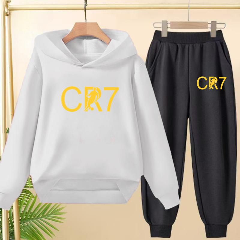 Kids Fashion CR7 Hoodie Boy Girl Toddler Pullover 3-12 Years Football Letters Clothing Casual Top+Pants 2P Brand Coat Sports Set
