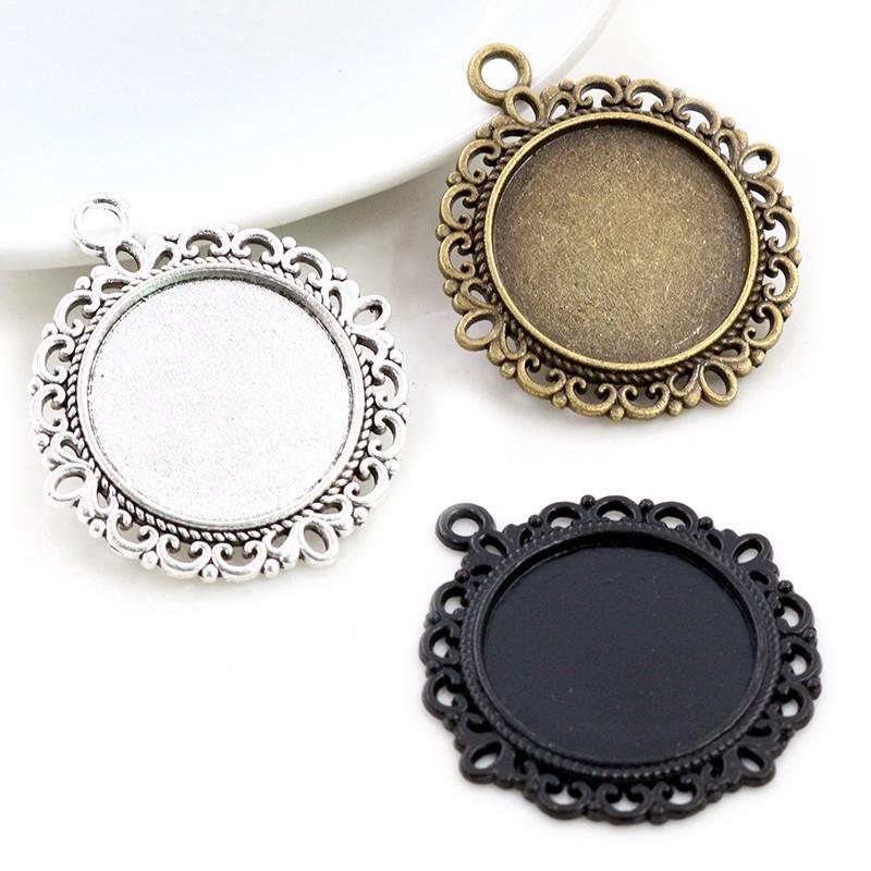10pcs 20mm Inner Size Antique Silver Plated And Bronze Colors Pattern Style Cabochon Base Setting Charms Pendant