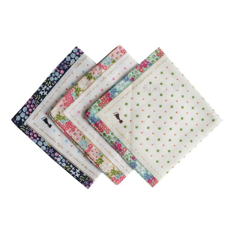 3 Stück 33x33cm Cartoon Katze Blume bedruckt Damen Kinder Taschentücher Bandanas Einstecktücher Weiche Baumwolle Partygeschenk