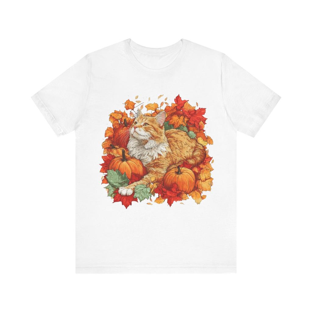 Autumn Cat Tee For Cat Lovers | Cozy Unisex Tee Gift | Thanksgiving Shirt