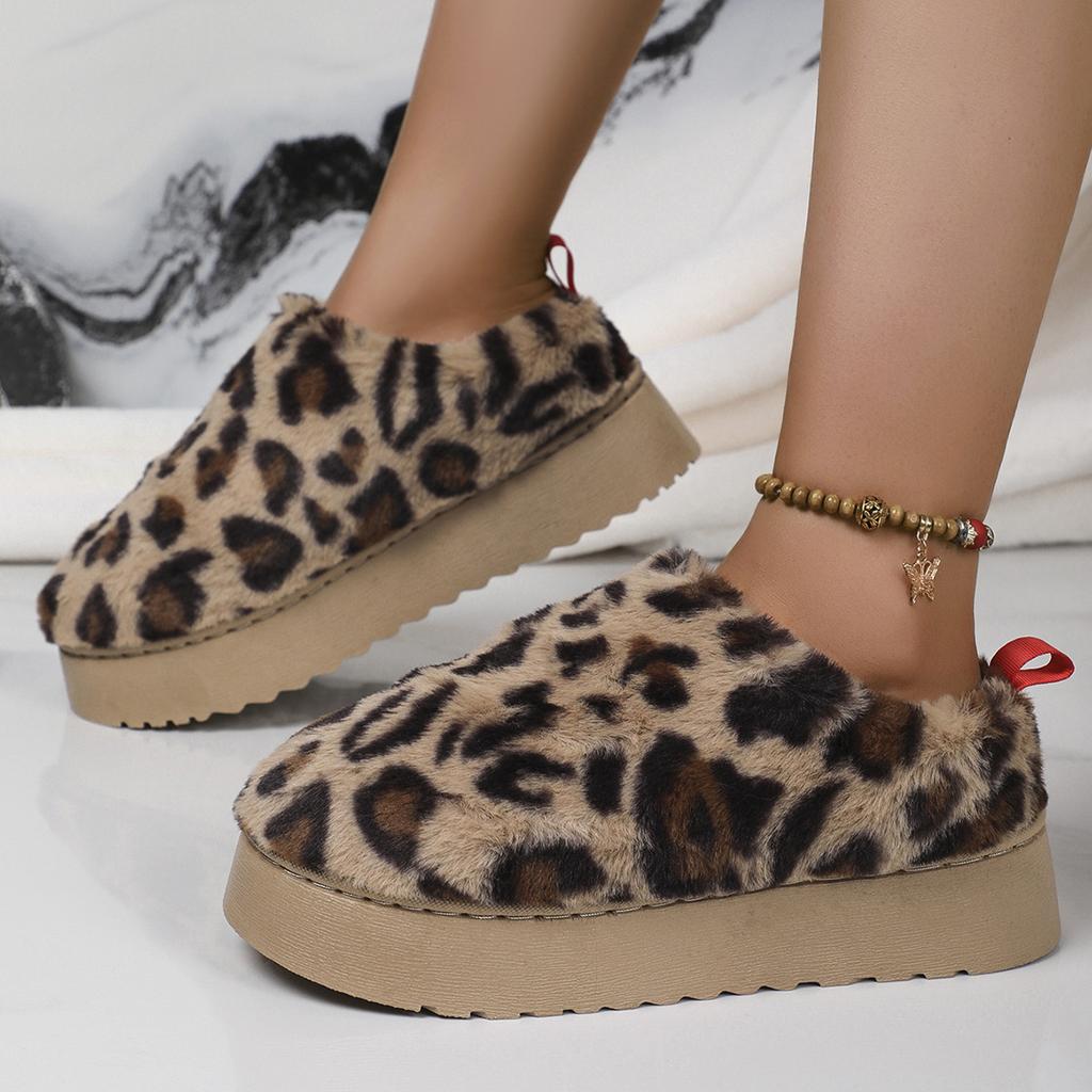 Women Platform Leopard Snow Boots Female Winter Non Slip Warm Plush Ankle Booties Casual Thick Soled Snow Cotton Padded Shoes