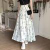 Women's High Waist Floral Print Maxi Skirt A-line Swing Long Skirt