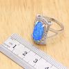 Geometric Blue Opal  Color Jewelry Sets For Women Bridal Necklace Pendant Earrings Rings Birthday Gift Box