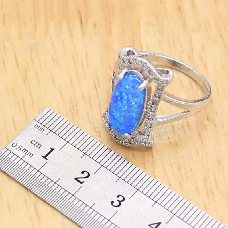 Geometric Blue Opal  Color Jewelry Sets For Women Bridal Necklace Pendant Earrings Rings Birthday Gift Box