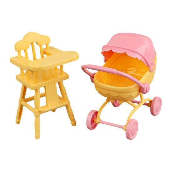Mini Doll Stroller And High Chair Set for Dolls Realistic Baby Toy Stroller Lightweight Portable ABS Plastic Doll Accessories for Kids Imaginative