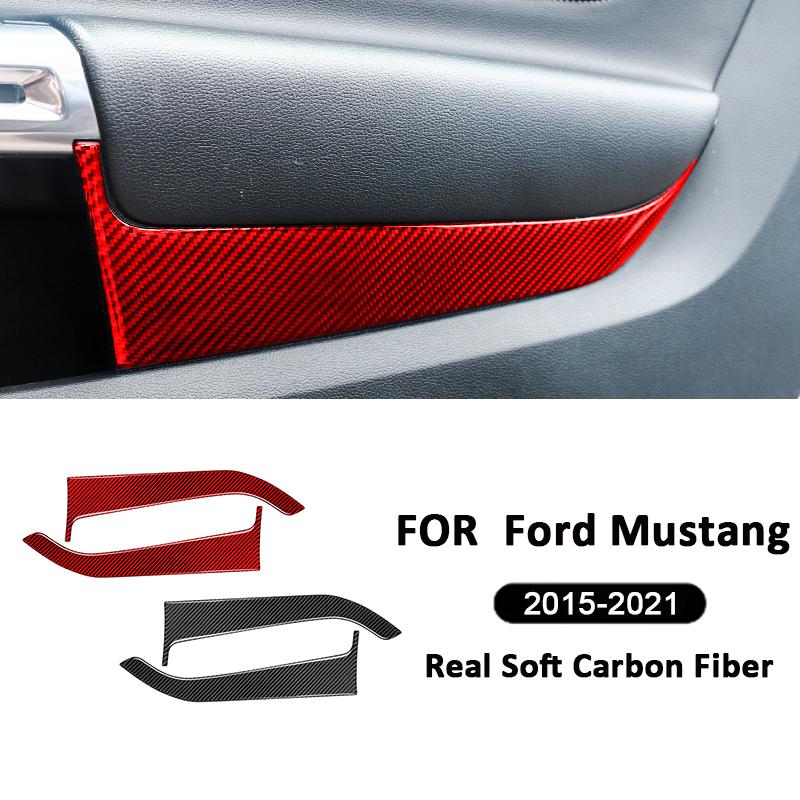 2PCS Carbon Fiber Car Inner Front Door Anti-Kick Panel Protective Cover Interior Decoration Sticker For Ford Mustang 2015-