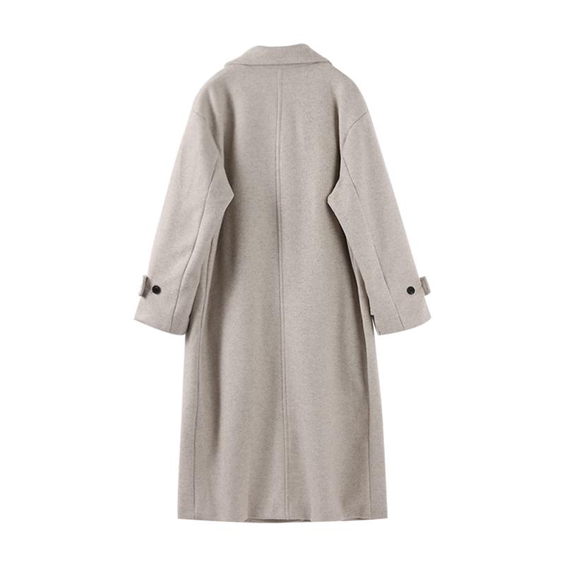 Women Fashion Wool Blend Warm Long Coat Autumn Winter Loose Pocket Double-breasted Jacket Elegant Lapel Overcoat