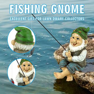 Outdoor Garden Ornament Resin Fishing Gnome Sitter Statue Sculpture