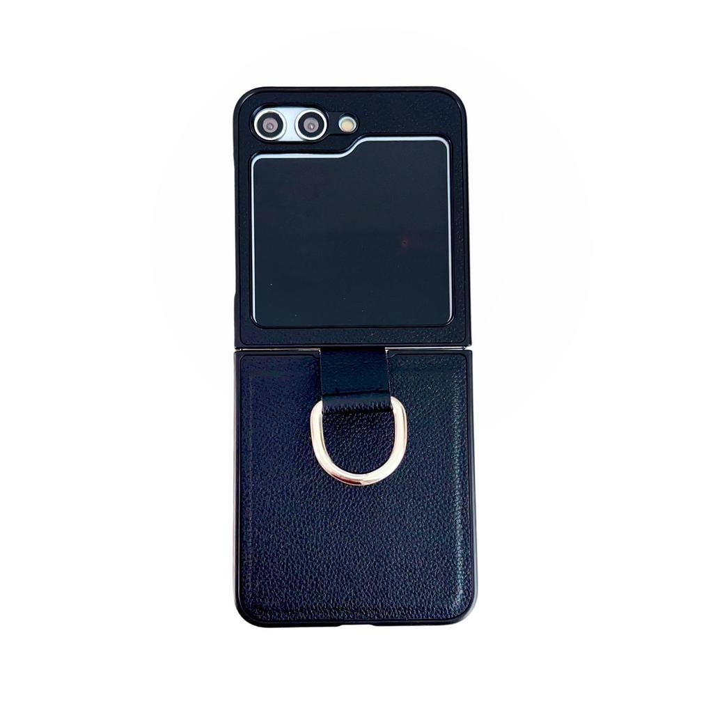 Coque Samsung Z Flip 7/6/5 Texturée Cuir avec Anneau - Housse de Protection Mode Couleur Unie
