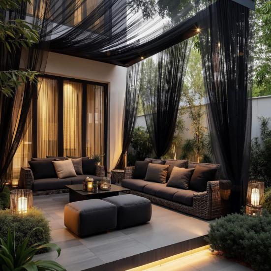 Zasłona Voile Siatka Przezroczysta Moskitiera Panel Prywatności z Tunelikiem na Drążek do Patio Werandy Tarasu Pergoli