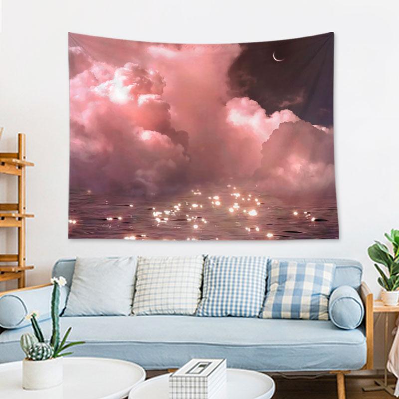 Pink Moon Star Tapestry Bohemian Style Decorative Room Tapestry Living Room Wall Canvas Wall Decorative Tapestry
