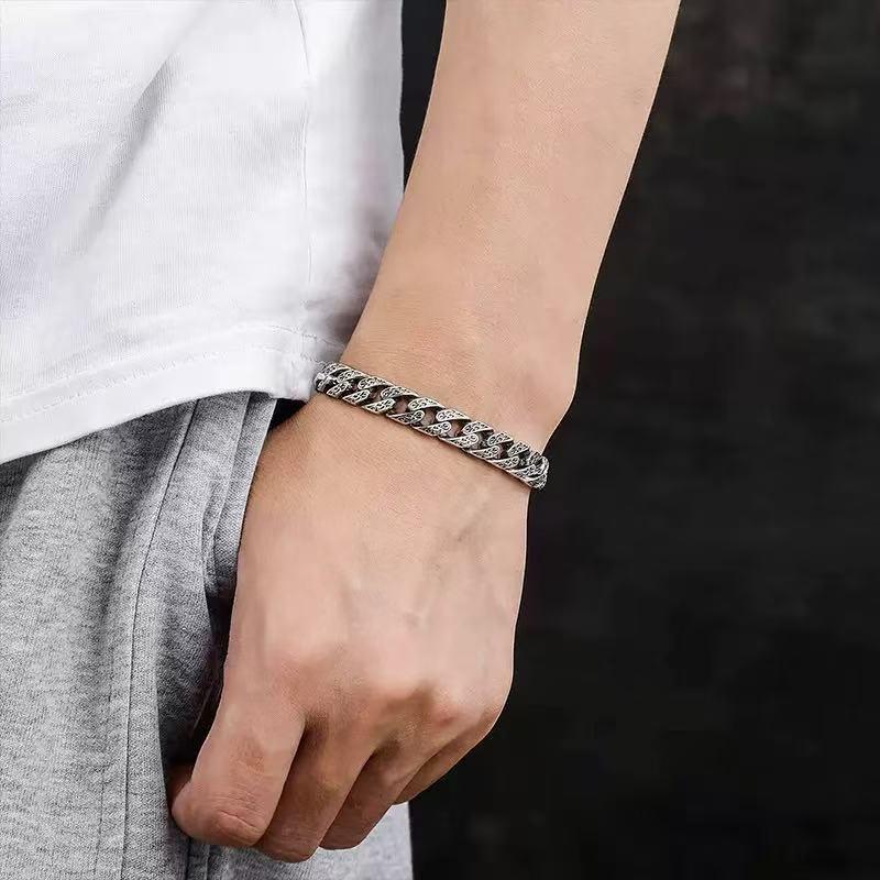 Unisex Grobes Rattan-Muster Armband: Vielseitiger Thai Silber Retro Antik Schmuck