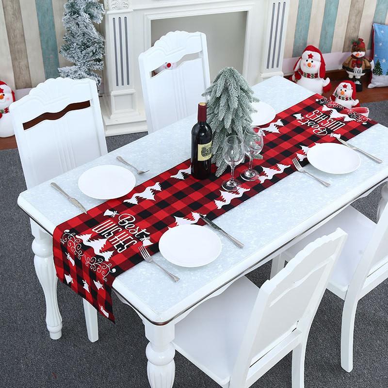 Christmas Table Runner Red Black Plaid Fabric Decor Dining