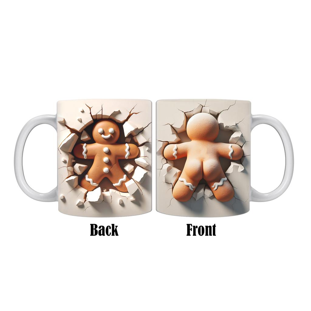 3D Gingerbread Man Gingerbread Penguin Snowman Christmas Ceramic Coffee Mark Mug Butt
