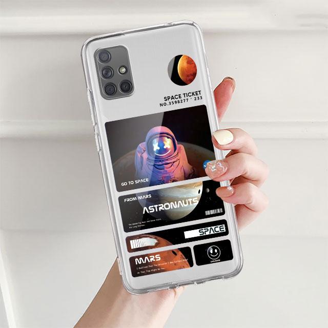 

Прозрачный чехол для Samsung Galaxy A52 A12 A51 A32 A21s A71 A32 A22 50 A70 A31 A72 5G чехол для телефона милый астронавт планета Samsung A53 5G