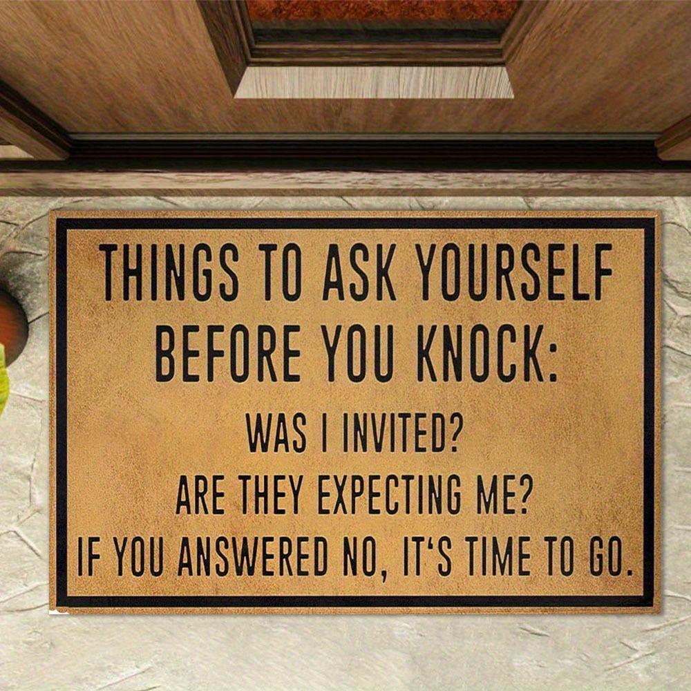 Questions to Ask Before Knocking Welcome Doormat 2D Flat Print Non-Slip Floor Mat for Entryway Kitchen Living Room Home Rug 40x60cm