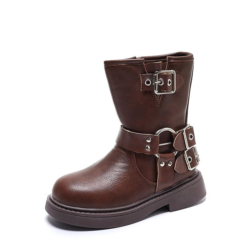 Spring Autumn Boys and Girls Children Chelsea Boots Buckle Classic Buckle Britain Style Retro Kids Short Boots Non-slip 2024 PU
