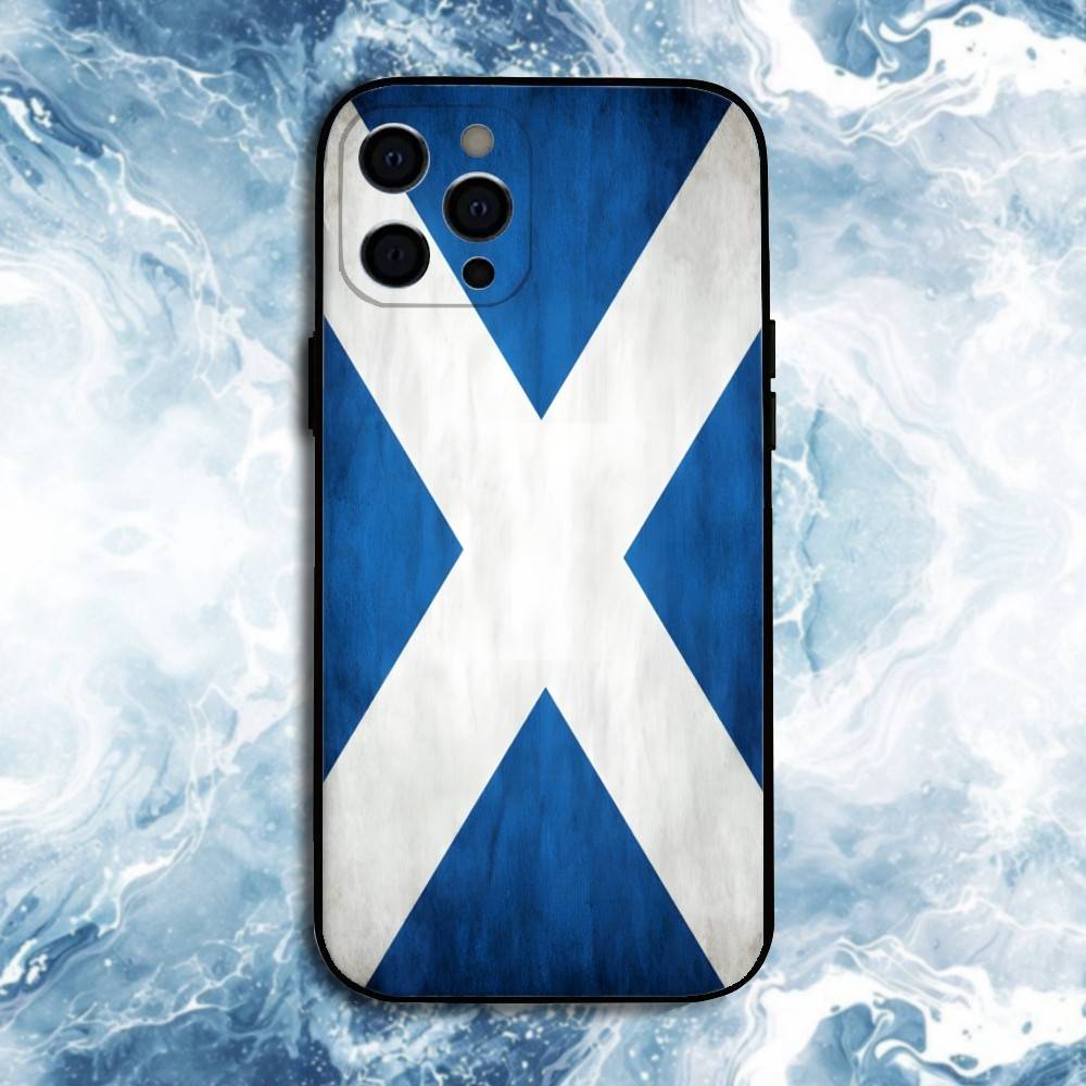 Scotland Scottish Flag Phone Case For iPhone17,16,15,14,13,12,11 Plus,Pro Max, Soft Silicone Black Cover