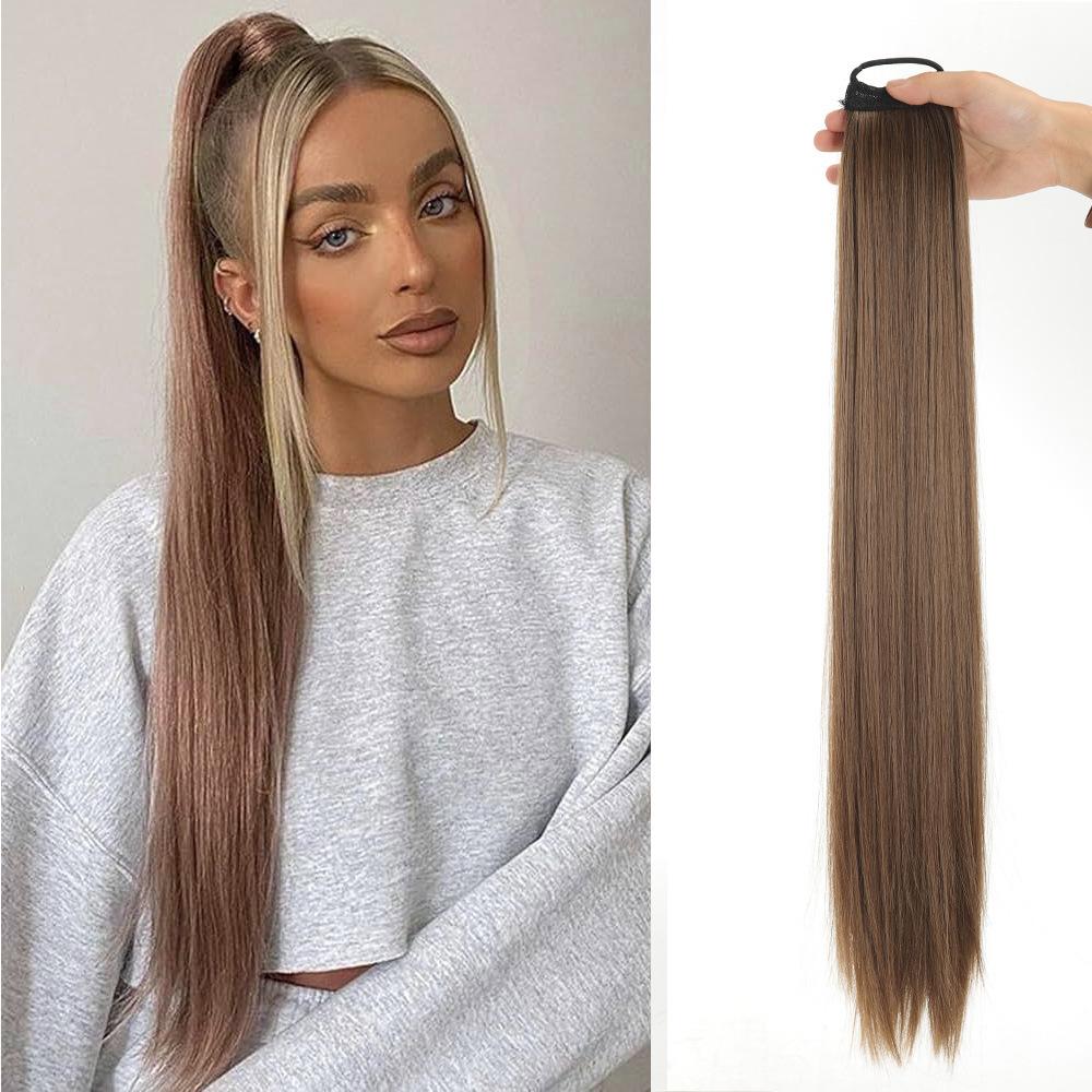 

Жіночий хвіст з високотемпературного шовку, довге пряме волосся, імітація, еластичне кільце, нарощування волосся