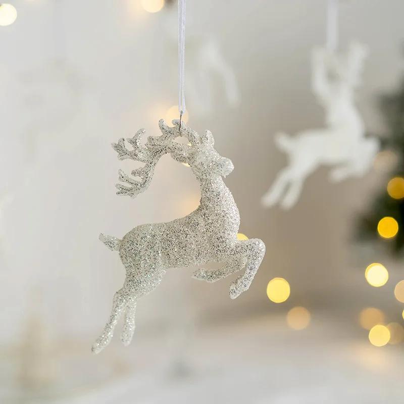 Christmas Tree Hanging Pendants Glitter White Deer Ornaments Xmas Elk  Christmas Decor for Home Kids Toy New