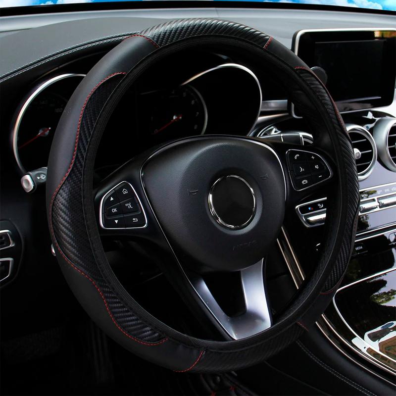 Car Steering Wheel Cover Breathable Anti Slip PU Leather Steering Covers Suitable 38cm Auto Decoration Carbon Fiber