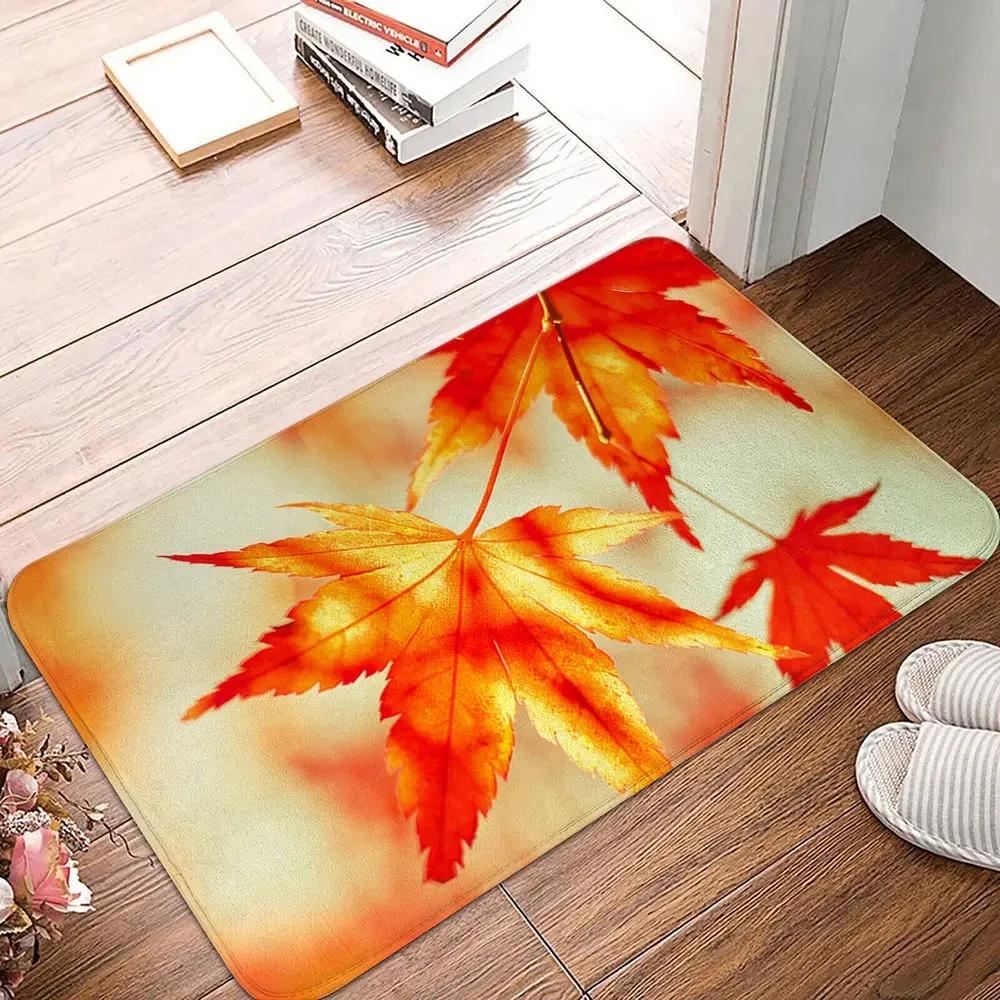 Maple Leaf Doormat Fall Botanical Maple Leaves Carpet Non Slip Autumn Leaves Print Bath Rug Entry Rugs for Bedroom Kitchen Decor