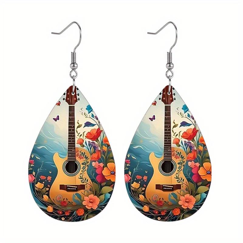 Note Guitar PU Leather Earrings for Women Elegant Fashion Earring Jewelry Matching for Festivals, Banquets, Parties