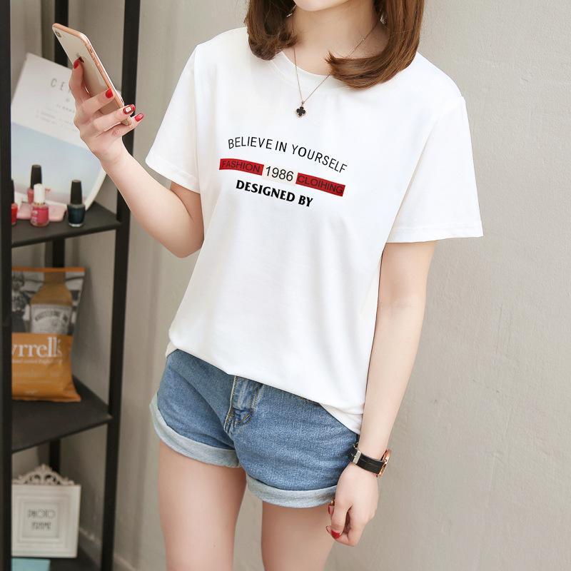 New Summer Korean Version of Letter Printing White Short-sleeved T-shirt for Female Students Loose Half-sleeved T-shirt Harajuku Style
