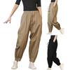 Lady Harem Pants Loose Elastic Waist Solid Color Drawstring Pockets Streetwear Deep Crotch Ankle Banded Aesthetic Lady Cargo Trousers Women Clothing