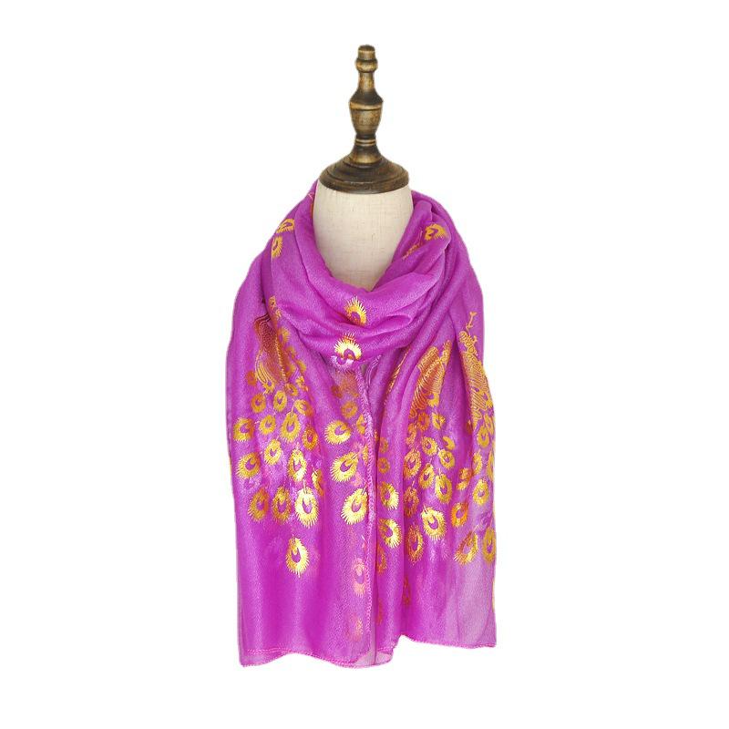 Autumn Silk Scarf: Candy Colors, Peacock Gold Stamping, Sunflower Design, Long Versatile Neck Wrap