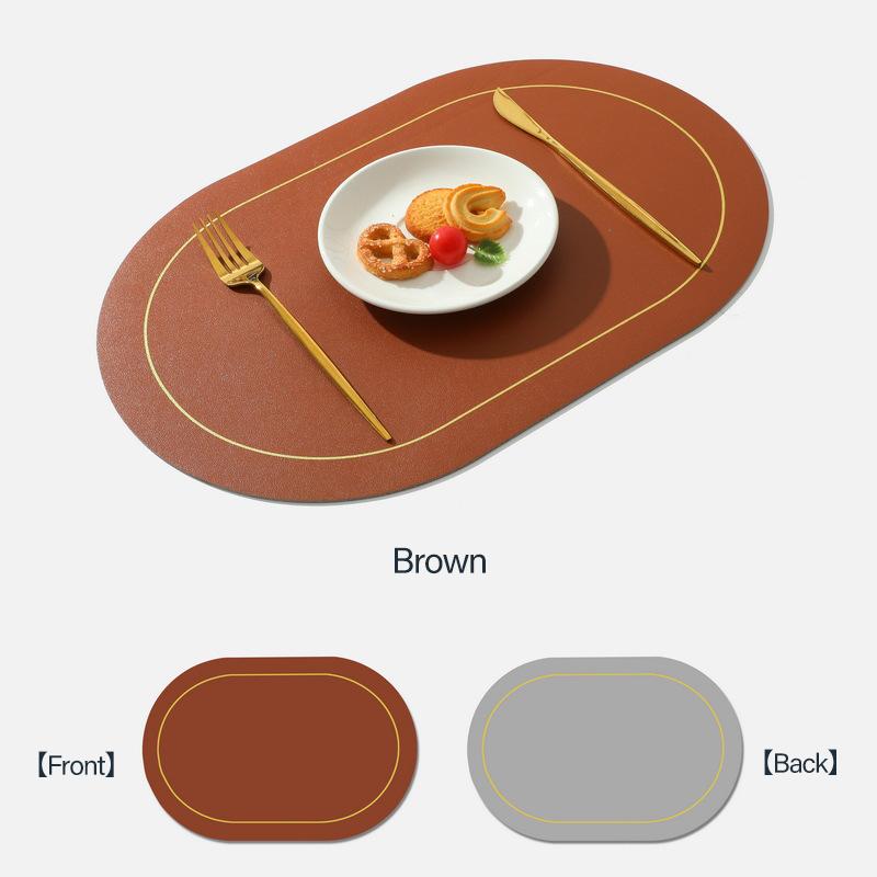 Faux Leather Placemats Set of 6 Double-Sided Color Oval Design Home Decor Kitchen Dining Table Placemats Heat Resistant pad