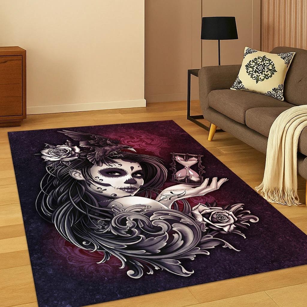 Gothic Skull Face Girl Horror Skull Carpet Rug for Bedroom Living Room Sofa Doormat Home Decor Carpets for Living Room Bedroom