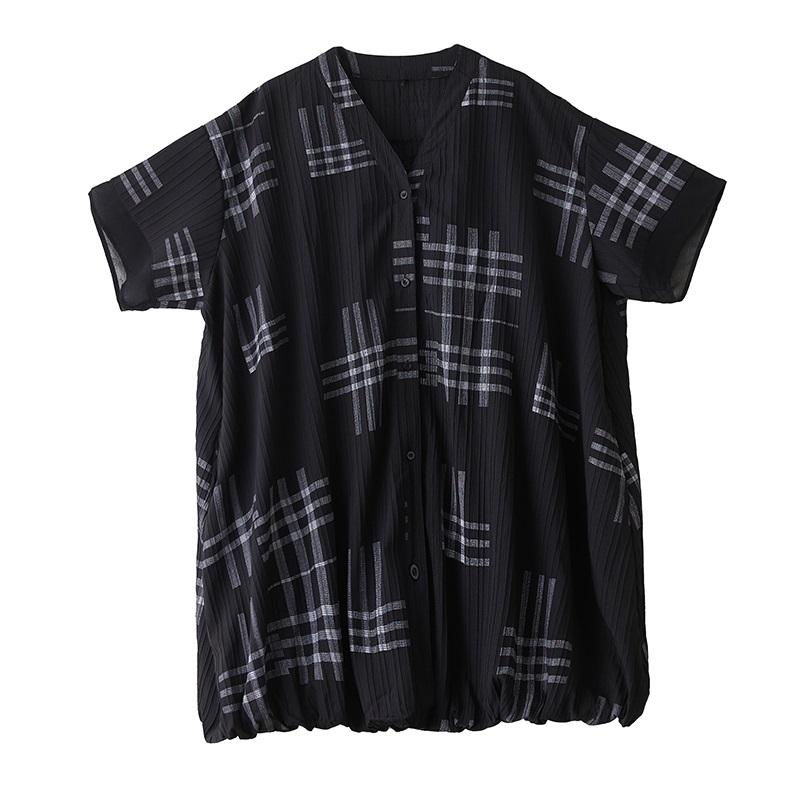 Short Sleeve Plus Size Black Vintage Plaid New In Dresses for Women Casual Loose Midi Summer Shirt Dress