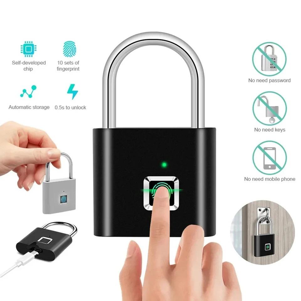 Keyless USB Rechargeable Fingerprint Lock Smart Home Padlock Waterproof Door Lock Quick Unlock Portable Anti-theft Padlock