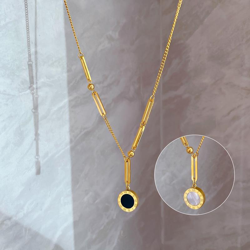 Römische doppelseitige Kette Temperament Persönlichkeit Minimalistischer Stil Ofen Echtsilber Halskette für das Schlüsselbein