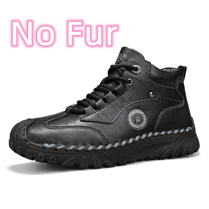 Fashion 2024 New Men's Leather High Top Shoes Classic Motorcycle Boots Leisure Walk Travel Mid-Calf Ankle Boots Warm Plush Fur Shoes