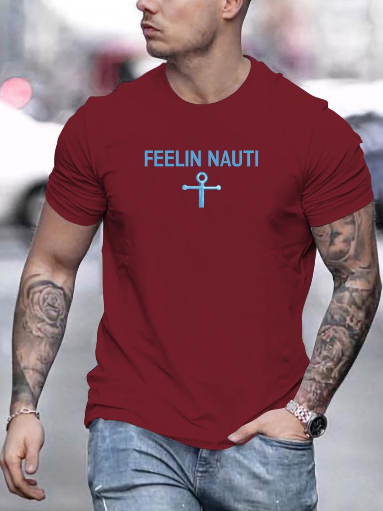 MEN FEELIN NAUTI pattern summer casual round neck short T-shirt