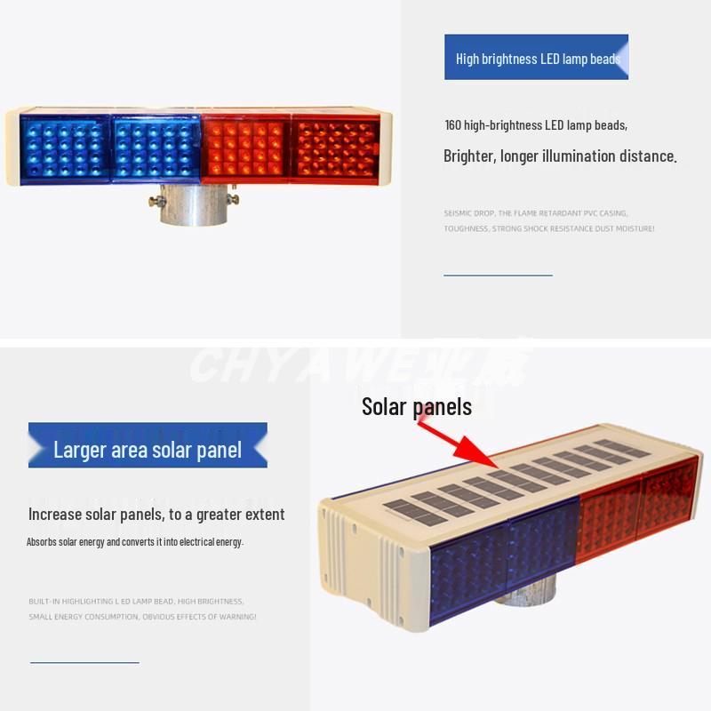 Double-Sided Red/Blue LED Solar Strobe Light for Nighttime Road Construction Site