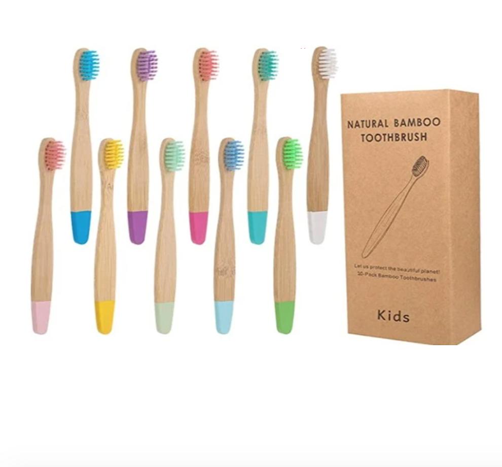 New Eco Organic Children's Bamboo Toothbrush, 10 Pack,Ten Colors Soft Fibre Bristles, 100% Biodegradable Handle Eco BPA Free